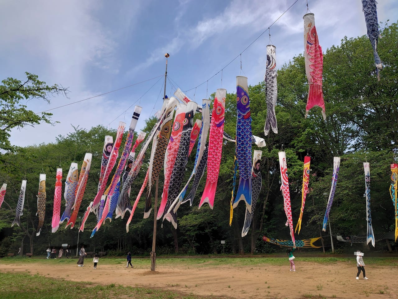 貝柄山公園鯉のぼり_遊ぶ子供